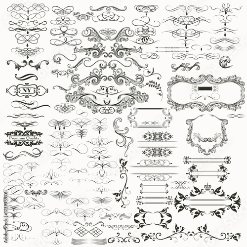 Mega set or collection of vector hand drawn flourishes in vintage style