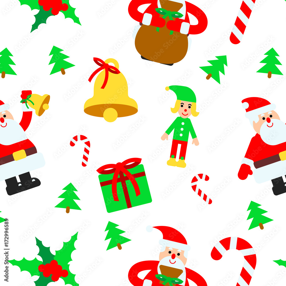Christmas elements vector seamless pattern