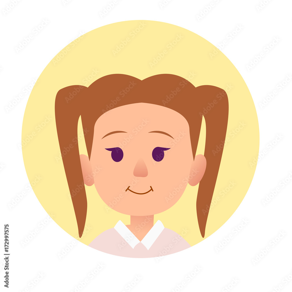 Cute Smiling Girl with Two Tails Hairstyle Flat