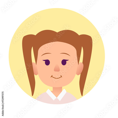 Cute Smiling Girl with Two Tails Hairstyle Flat