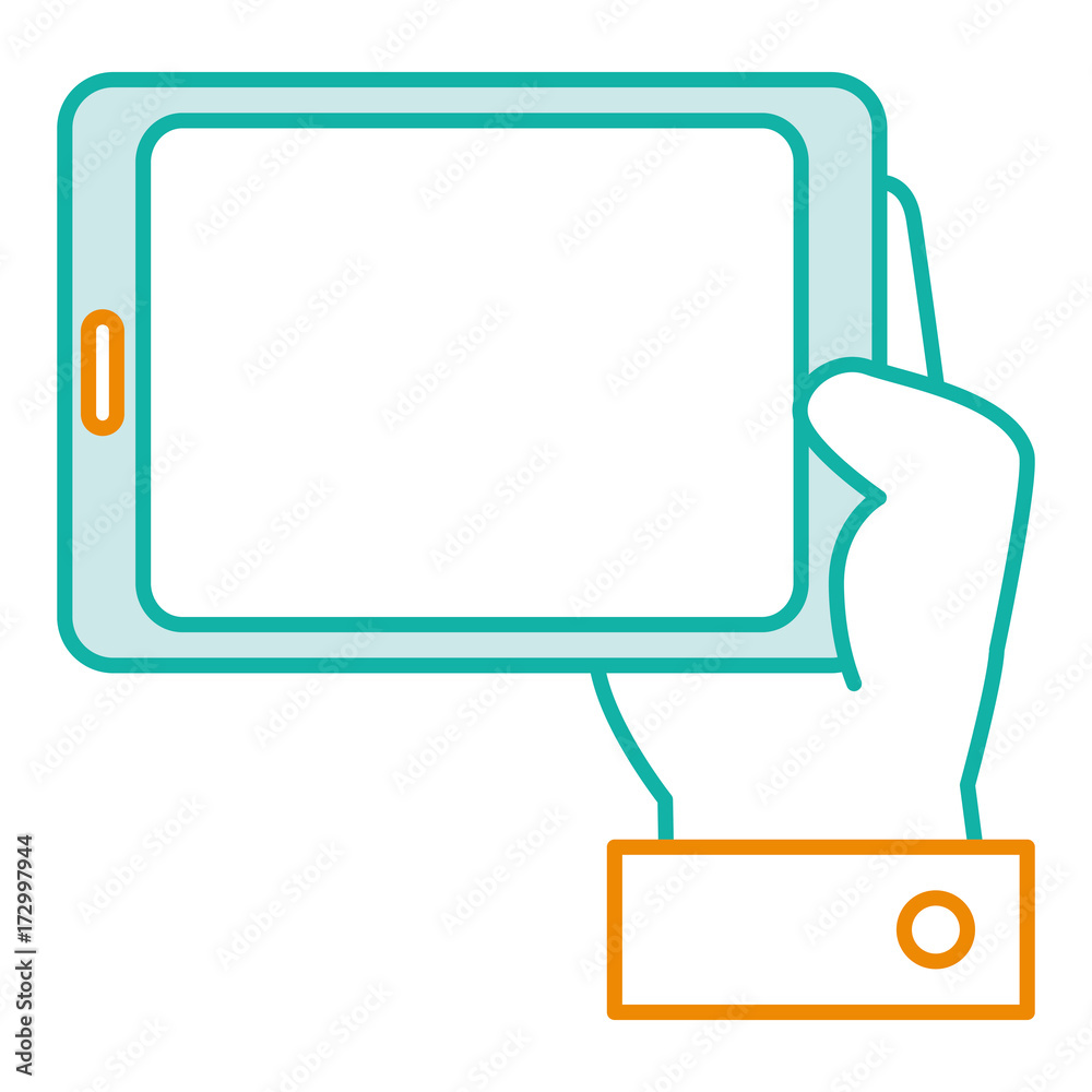 hand human with tablet device isolated icon hand human with tablet device isolated icon