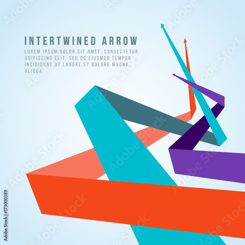 Orange blue and purple intertwined arrow abstract vector design