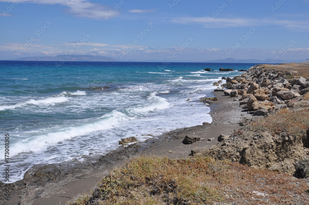The coast of the Aegean sea, Greece, island of Rhodes