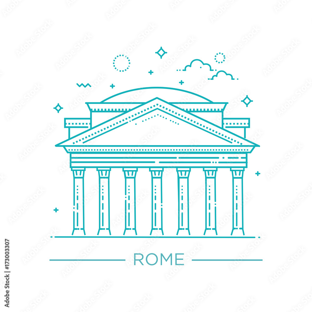 Fototapeta premium Vector line illustration of Pantheon, Rome, Italy
