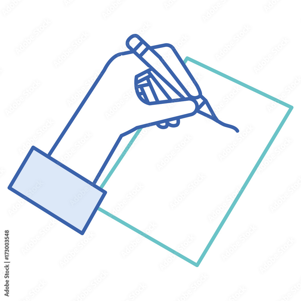 hand human with pencil writing in notebook