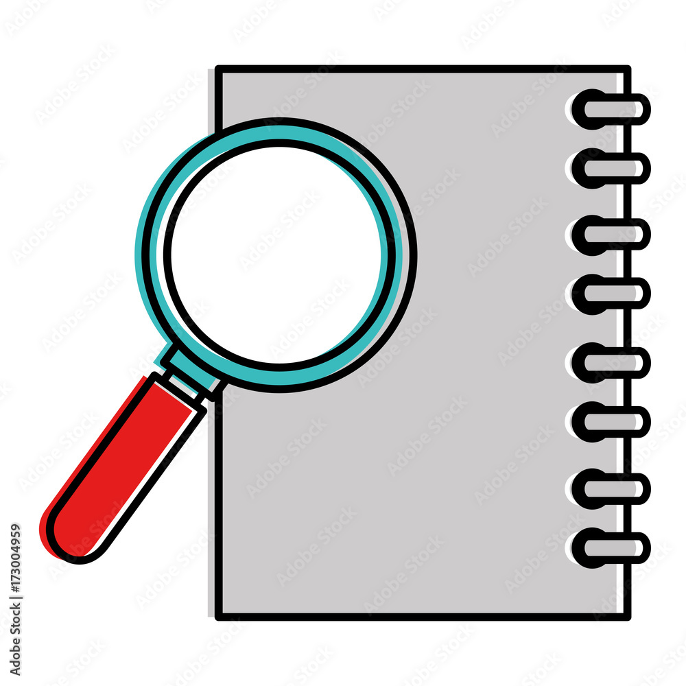 notebook school with magnifying glass notebook school with magnifying glass