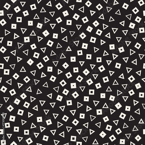Seamless primitive jumble minimalism patterns. Randomly scattered geometric shapes. Abstract background design