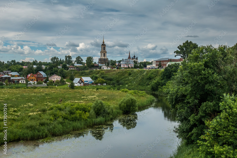 Picture of picturesque landscape, wooden houses Picture of picturesque landscape, wooden houses