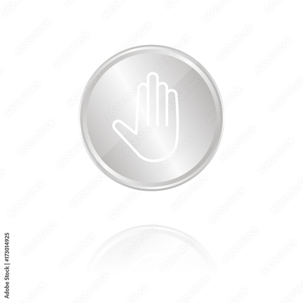 flache Hand - Silber Münze mit Reflektion flache Hand - Silber Münze mit Reflektion