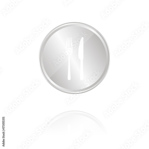 Messer und Gabel - Silber Münze mit Reflektion