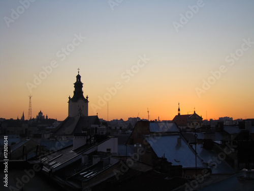Sunset in Lviv, of Lviv from the height, Ukraine