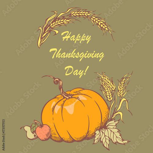Postcard for Thanksgiving Day. Hand-drawn 