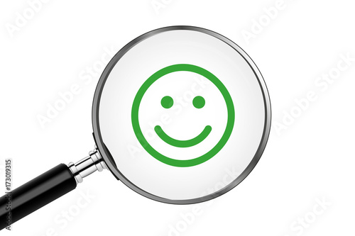 Lupe sucht/findet - Smiley - glücklich