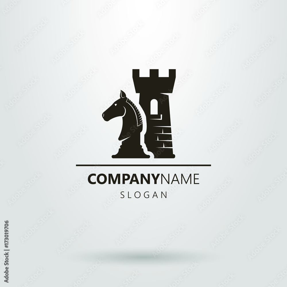 Black and white logo with chess pieces Black and white logo with chess pieces