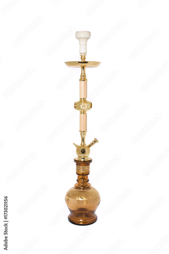 Colorful arabic hookah on white background. 