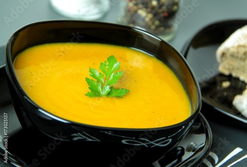 Warm tasty autumn creamy pumpkin soup