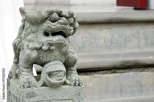 Leo statue on the stairs of the temple according to faith