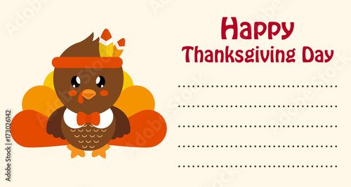cute turkey thanksgiving day card vector
