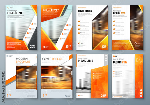 Cover design set. Orange Corporate business template for brochure, report, catalog, magazine, book, booklet. Layout with modern elements and abstract background. Creative vector concept