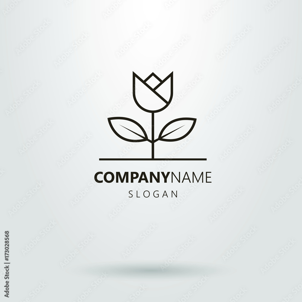 Black and white line art outline logo of flower
