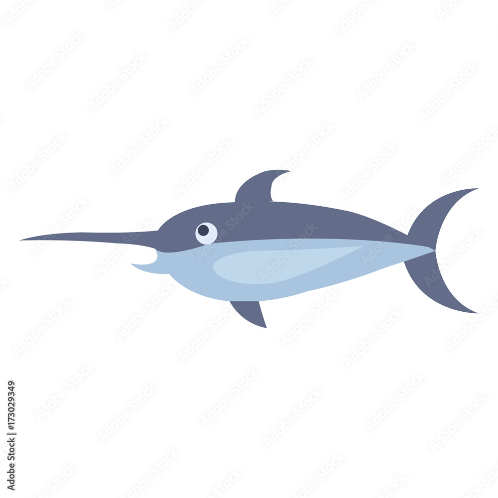 Cute Swordfish Cartoon Flat Vector Sticker or Icon Cute Swordfish Cartoon Flat Vector Sticker or Icon
