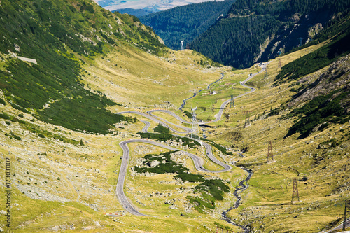 Mountain pass serpantine road from the top photo