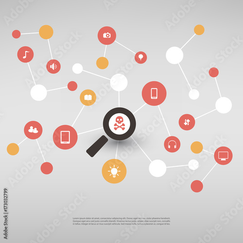 Network Vulnerability - Virus, Malware, Ransomware, Fraud, Spam, Phishing, Email Scam, Hacker Attack - IT Security Concept Design, Vector illustration