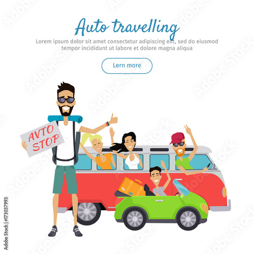 Auto Traveling Flat Design Vector Web Banner 