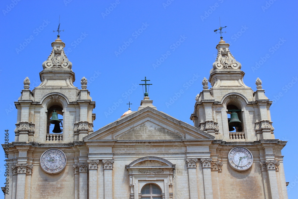 Malta: Die Fassade der Kathedrale der Stadt Mdina