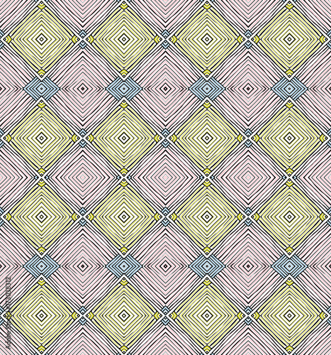 Seamless striped vector pattern. Vintage colored decorative repainting background with tribal and ethnic motifs. Abstract geometric roughly hatched shapes colored with hand drawn brush stokes.
