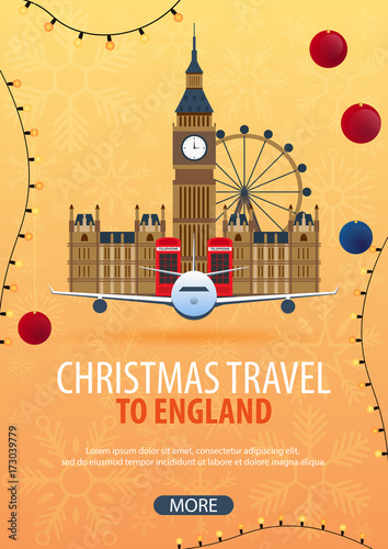 Christmas Travel to England, London. Winter travel. Vector illustration.