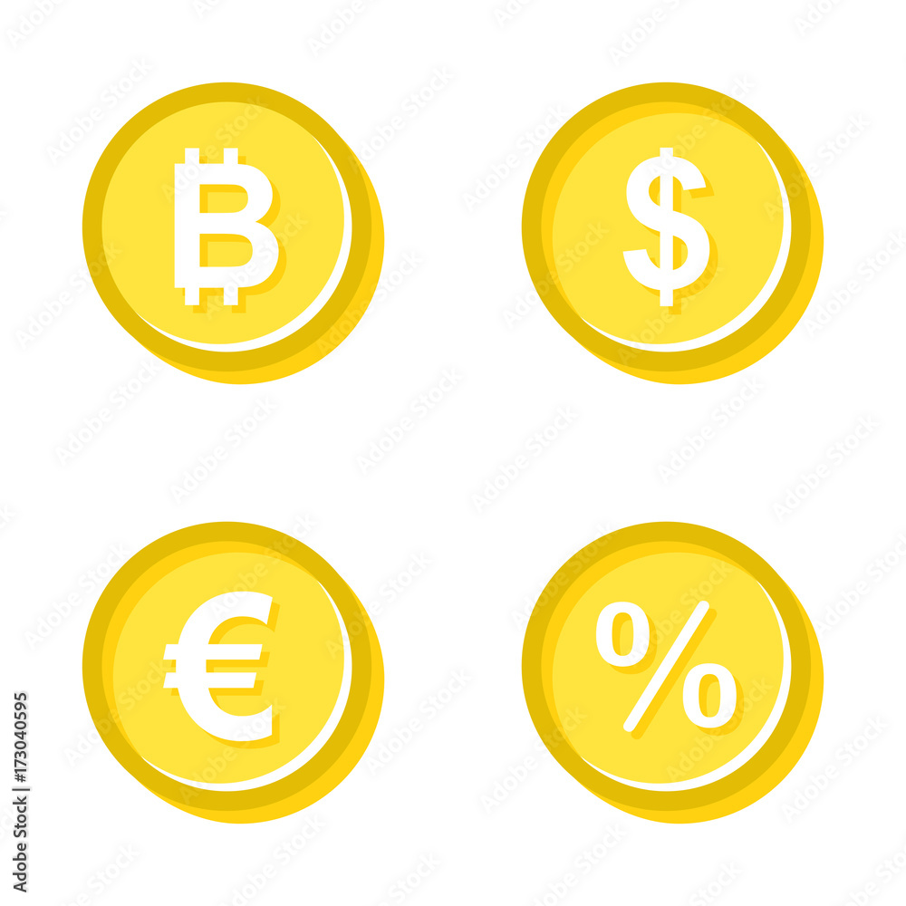 Vector illustration of gold coins of different currencies. Vector illustration of gold coins of different currencies.