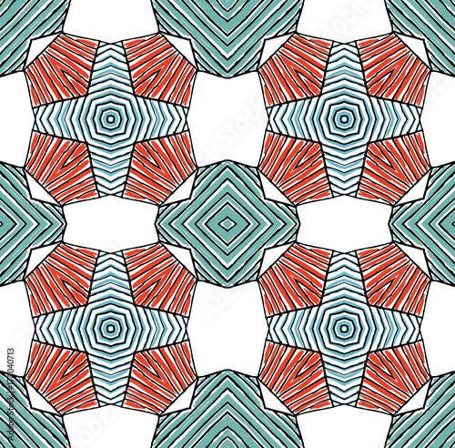 Seamless striped vector pattern. Vintage colored decorative repainting background with tribal and ethnic motifs. Abstract geometric roughly hatched shapes colored with hand drawn brush stokes.
