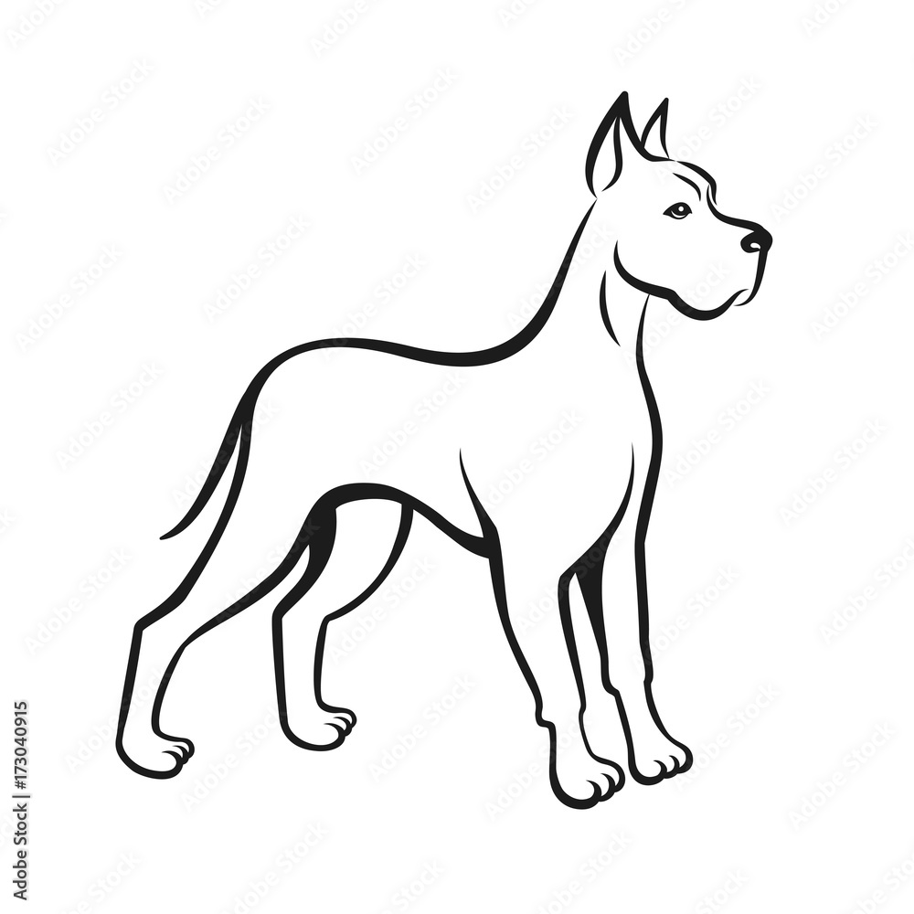 Dog line drawing Great Dane. Can be used as pet shop logo or emblem of chinese new year 2018