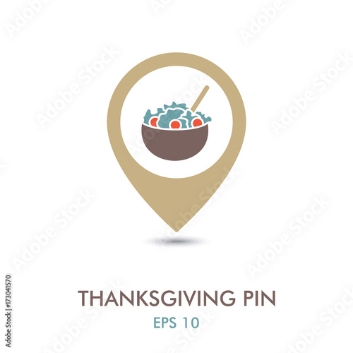 Salad bowl mapping pin icon. Harvest. Thanksgiving