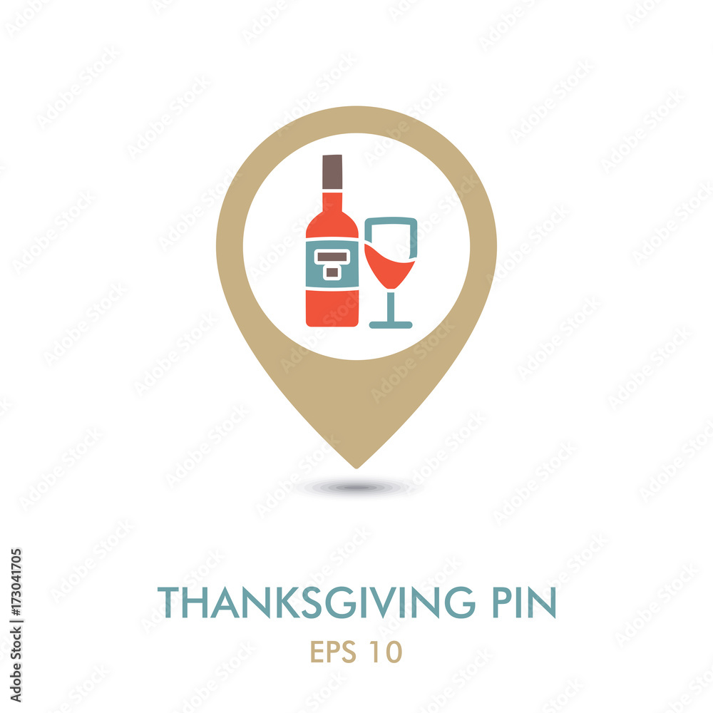Bottle of wine and glass mapping pin icon Bottle of wine and glass mapping pin icon