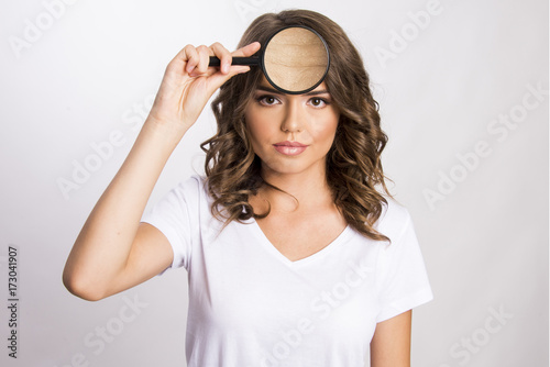 beautiful girl with dry skin magnifier concept