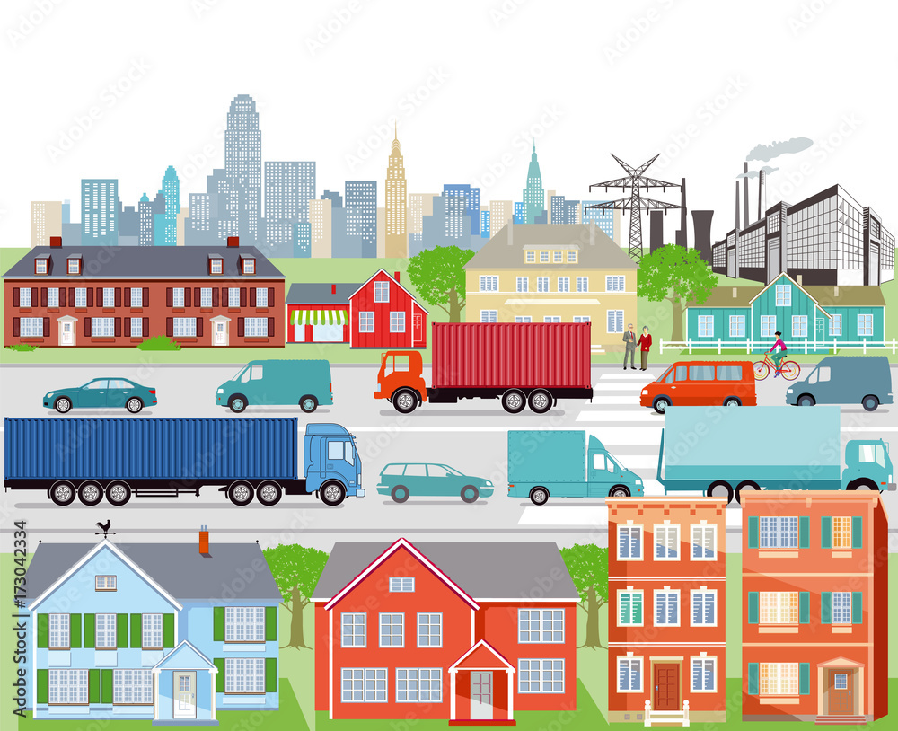 Naklejka premium große Stadt mit Straßenverkehr