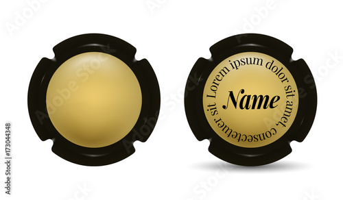 Metal sheet of champagne bottle. Template for design. Black and gold color. Vector illustration.