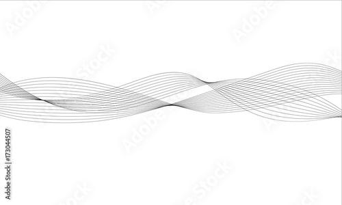 Abstract wave element for design. Digital frequency track equalizer. Stylized line art background. Vector illustration. Wave with lines created using blend tool. Curved wavy line, smooth stripe.