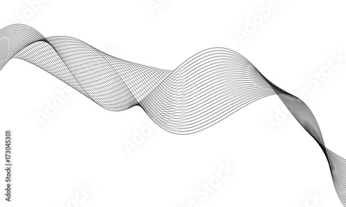 Abstract wave element for design. Digital frequency track equalizer. Stylized line art background. Vector illustration. Wave with lines created using blend tool. Curved wavy line, smooth stripe.