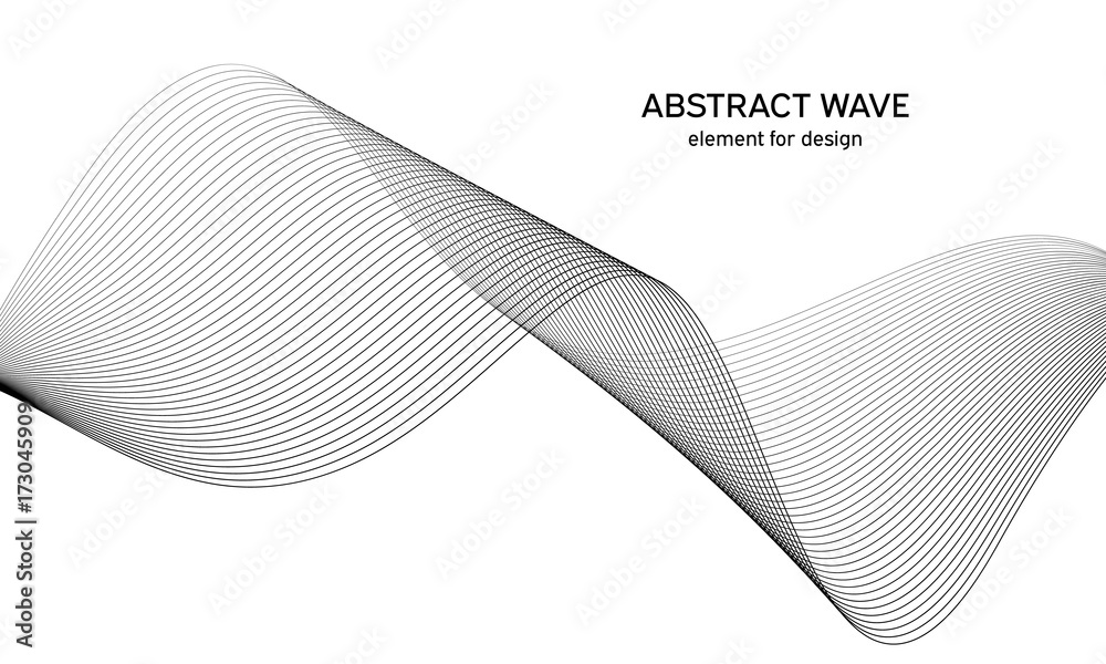 Abstract wave element for design. Digital frequency track equalizer. Stylized line art background. Vector illustration. Wave with lines created using blend tool. Curved wavy line, smooth stripe.