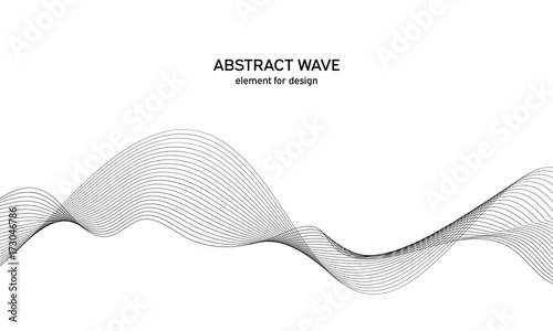Abstract wave element for design. Digital frequency track equalizer. Stylized line art background. Vector illustration. Wave with lines created using blend tool. Curved wavy line, smooth stripe.