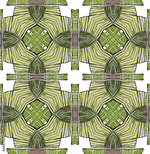 Seamless striped vector pattern. Vintage colored decorative repainting background with tribal and ethnic motifs. Abstract geometric roughly hatched shapes colored with hand drawn brush stokes.