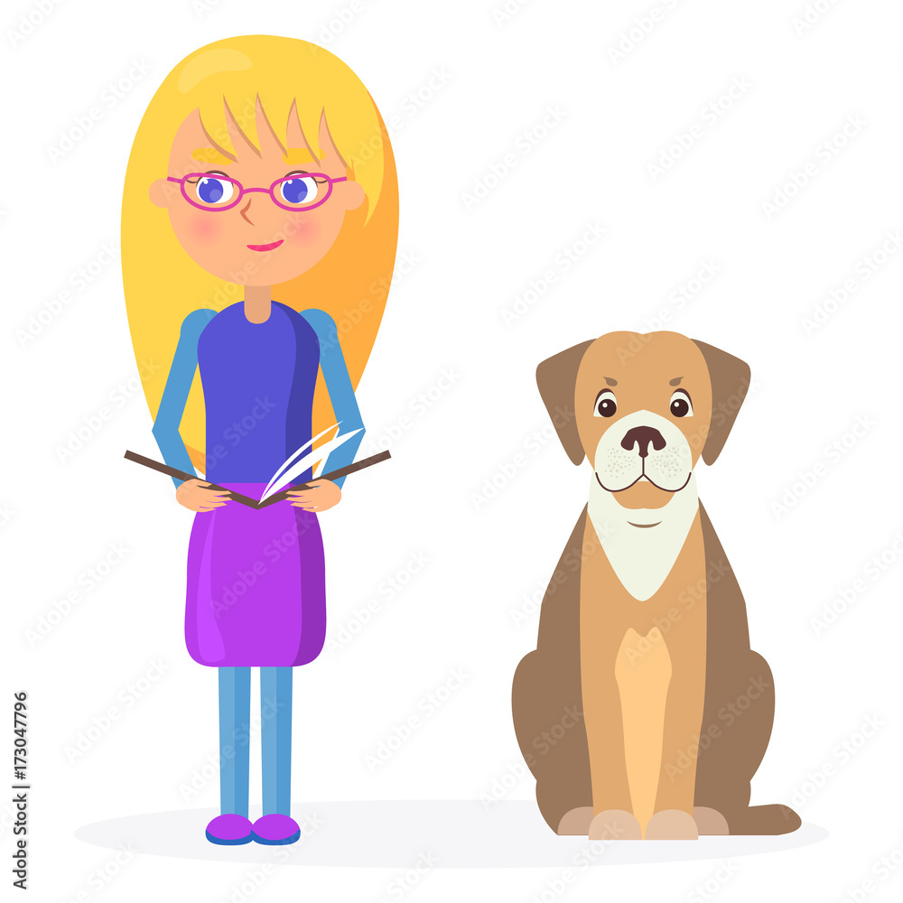 Fototapeta premium Children's Leisure with Book and Labrador Closeup