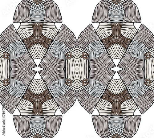 Seamless striped vector pattern. Vintage colored decorative repainting background with tribal and ethnic motifs. Abstract geometric roughly hatched shapes colored with hand drawn brush stokes.