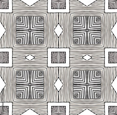 Seamless striped vector pattern. Vintage colored decorative repainting background with tribal and ethnic motifs. Abstract geometric roughly hatched shapes colored with hand drawn brush stokes.