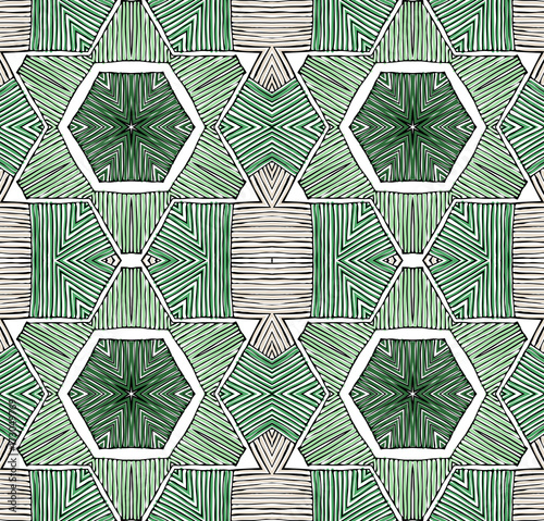 Seamless striped vector pattern. Vintage colored decorative repainting background with tribal and ethnic motifs. Abstract geometric roughly hatched shapes colored with hand drawn brush stokes.