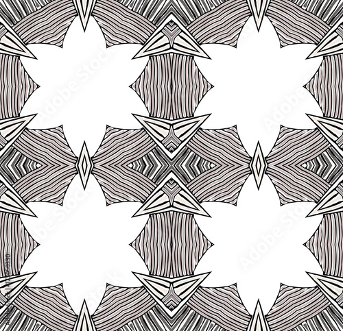 Seamless striped vector pattern. Vintage colored decorative repainting background with tribal and ethnic motifs. Abstract geometric roughly hatched shapes colored with hand drawn brush stokes.