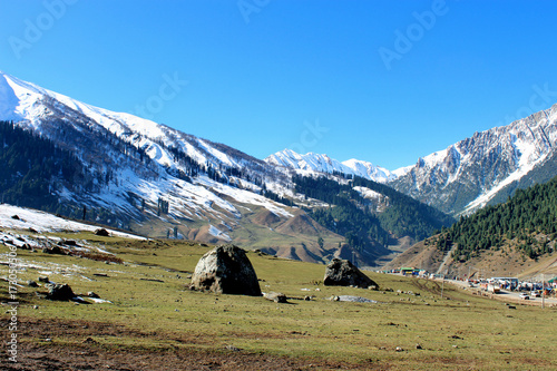 Winter snow mountain valley, Sonmarg in Kashmir, India.